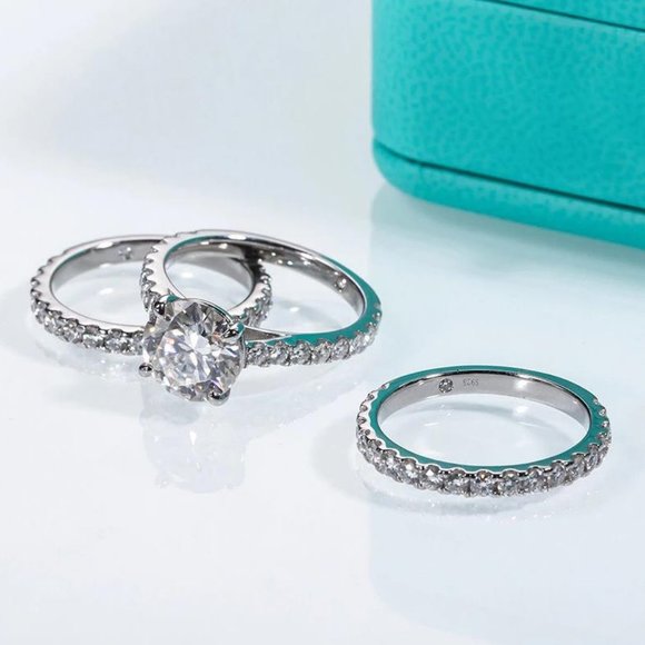 Certified 4.75ct. t.w. Moissanite Diamond Wedding 3 pcs Ring Set NEW - Picture 7 of 15